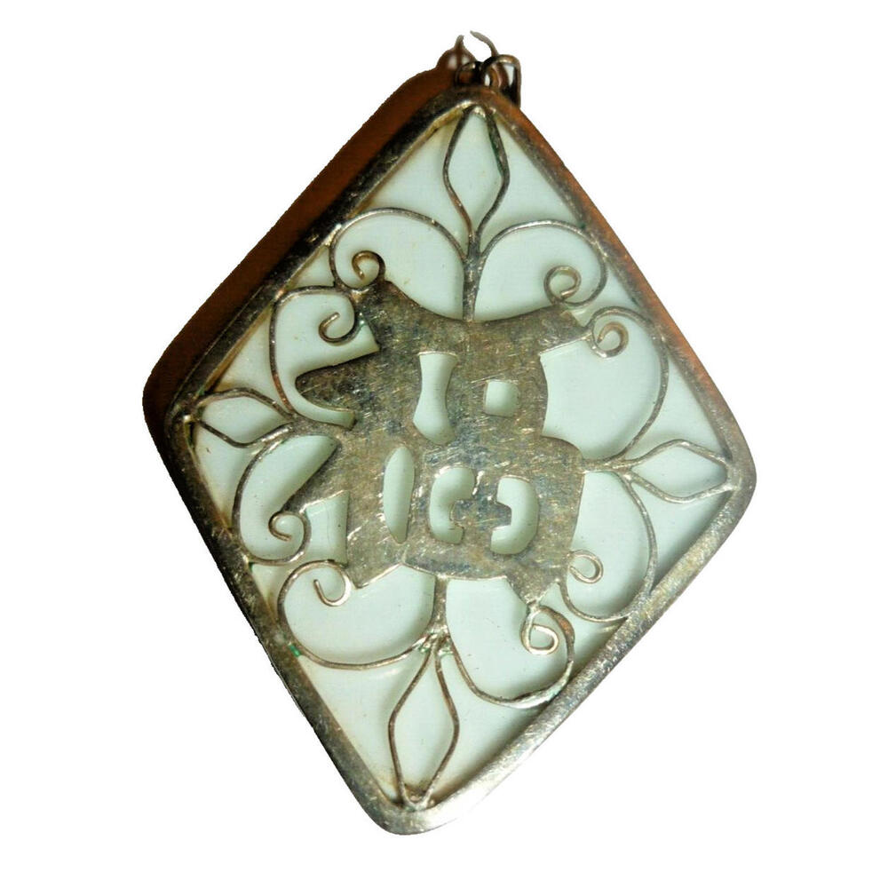 Vintage Sterling Silver 925 Chinese‎ Painted Porcelain Pendant Shard